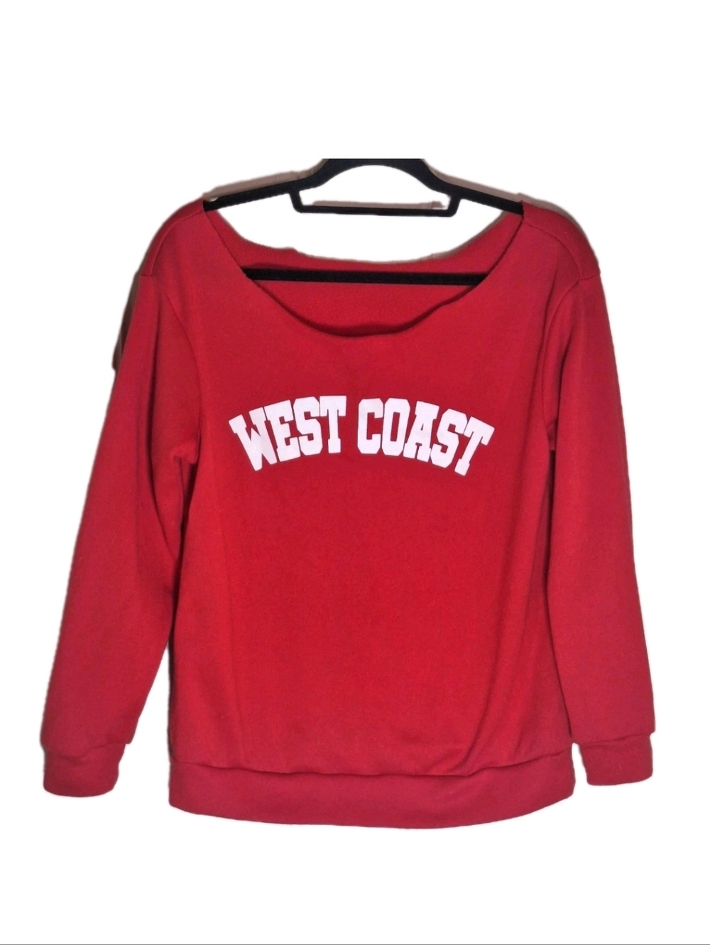 Shein Red Fleece West Coast Off Shoulder Long Sleeve Sweater Womens Size M